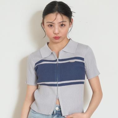 可水洗短袖拉鍊針織衫