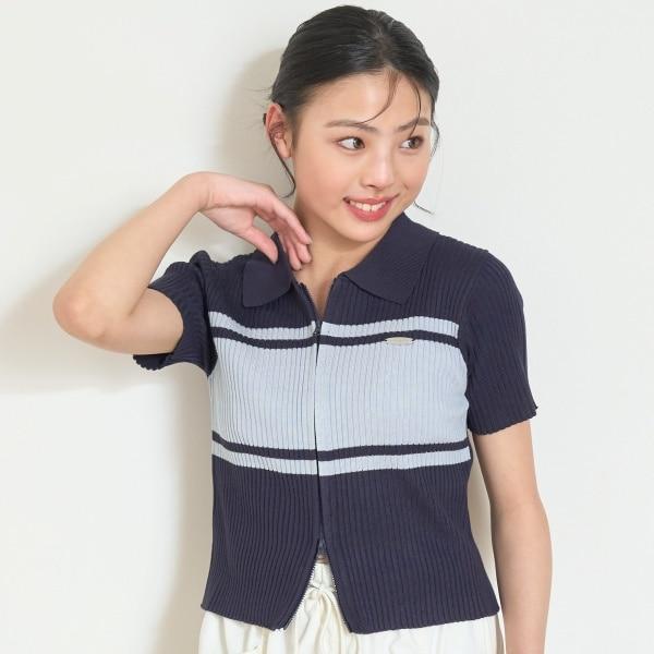 可水洗短袖拉鍊針織衫