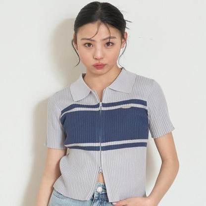 可水洗短袖拉鍊針織衫