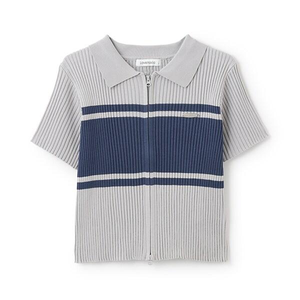 可水洗短袖拉鍊針織衫