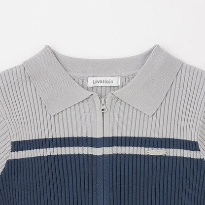 可水洗短袖拉鍊針織衫