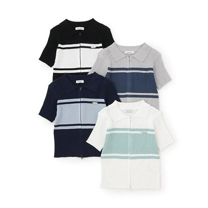 可水洗短袖拉鍊針織衫