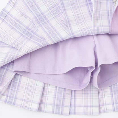 【人氣商品】【直營店無售】格紋拼接百褶裙褲