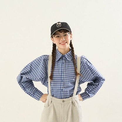 【AMI】泡泡袖格紋襯衫