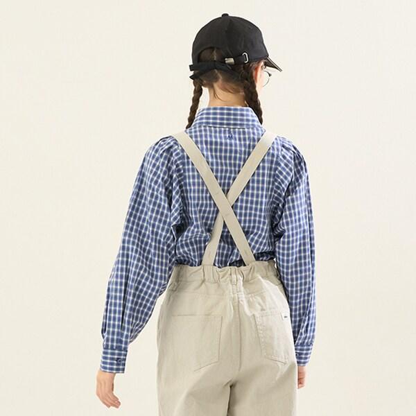 【AMI】泡泡袖格紋襯衫
