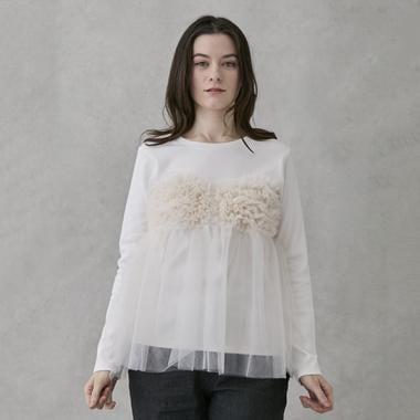 拼接網紗吊帶長袖T恤