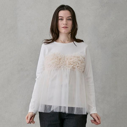 拼接網紗吊帶長袖T恤