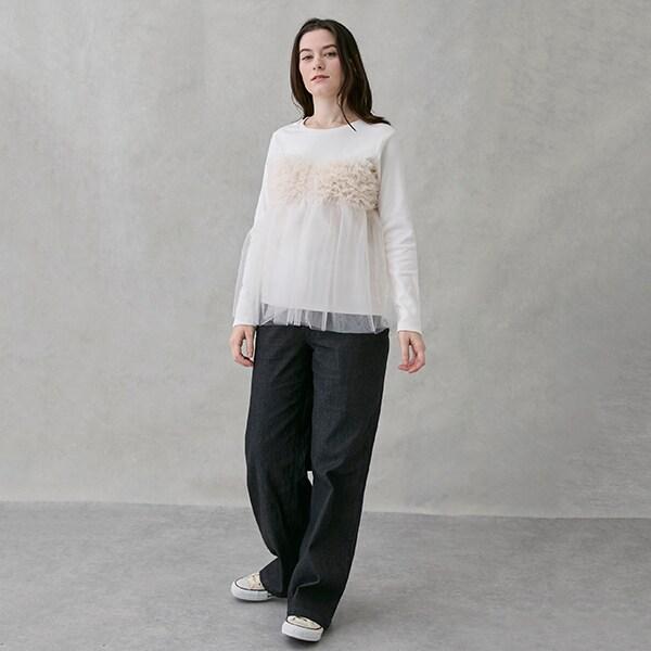 拼接網紗吊帶長袖T恤