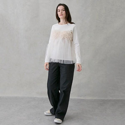 拼接網紗吊帶長袖T恤