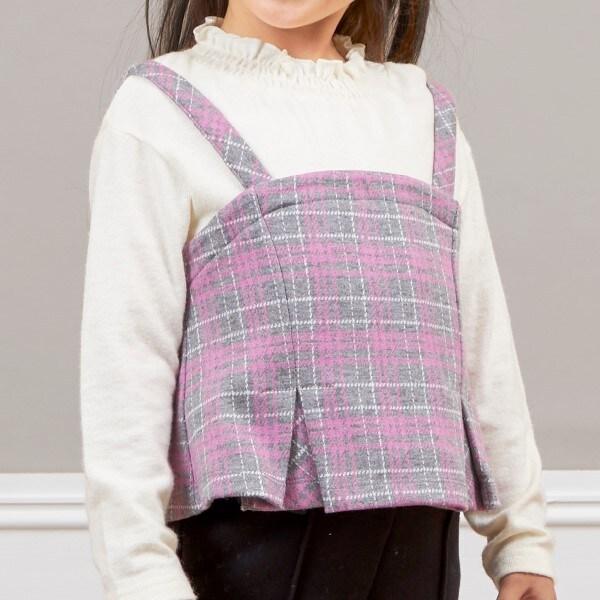 KP格紋吊帶拼接T恤（110～140）