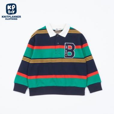 KPBOY拼接條紋POLO領衛衣（100～160）