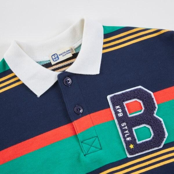 KPBOY拼接條紋POLO領衛衣（100～160）