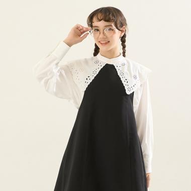 【AMI】鏤空刺繡大翻領襯衫