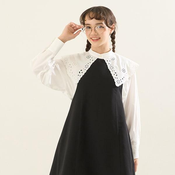 【AMI】鏤空刺繡大翻領襯衫