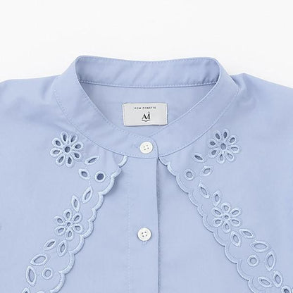【AMI】鏤空刺繡大翻領襯衫