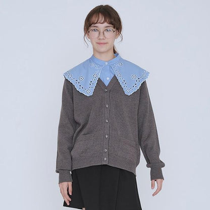 【AMI】鏤空刺繡大翻領襯衫