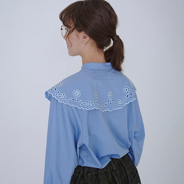 【AMI】鏤空刺繡大翻領襯衫