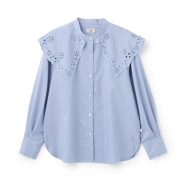 【AMI】鏤空刺繡大翻領襯衫