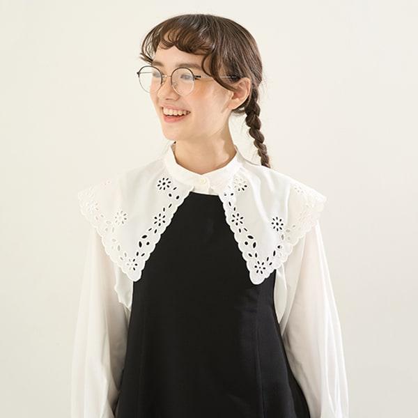 【AMI】鏤空刺繡大翻領襯衫