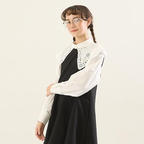 【AMI】鏤空刺繡大翻領襯衫