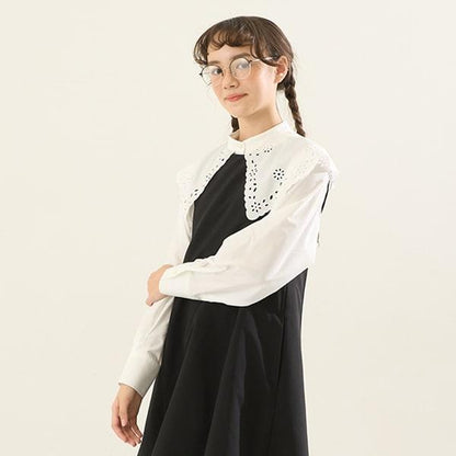 【AMI】鏤空刺繡大翻領襯衫