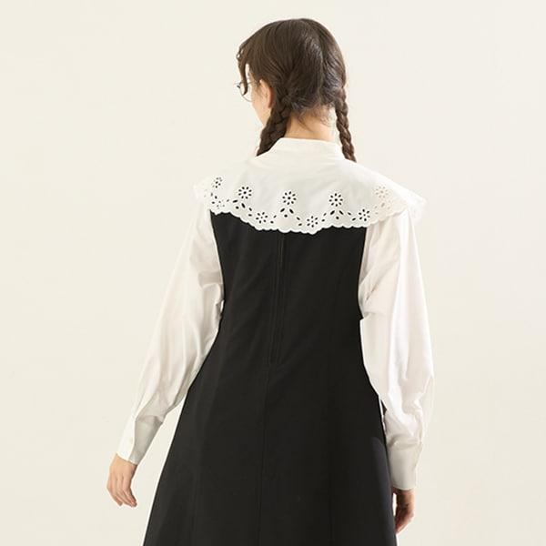 【AMI】鏤空刺繡大翻領襯衫