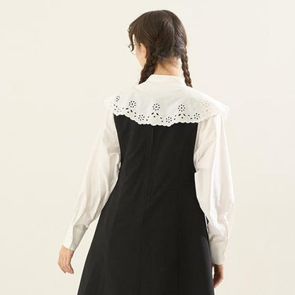 【AMI】鏤空刺繡大翻領襯衫
