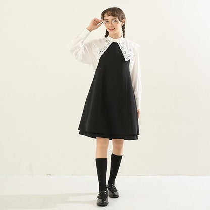 【AMI】鏤空刺繡大翻領襯衫