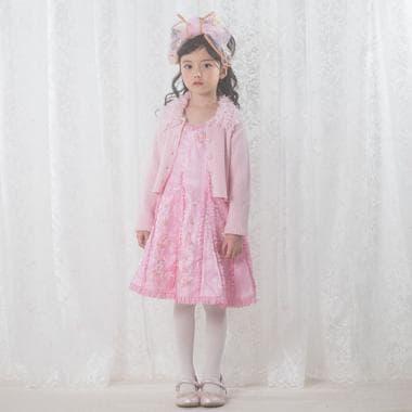 針織開衫&花卉刺繡連衣裙套裝