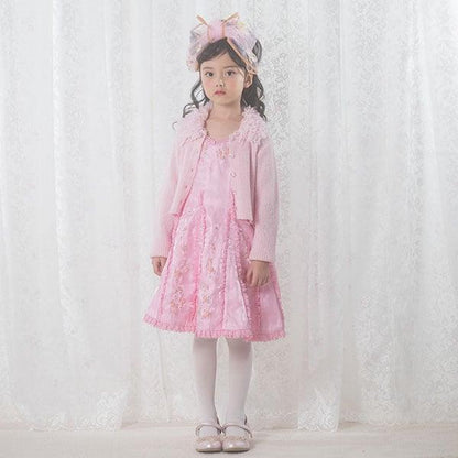 針織開衫&花卉刺繡連衣裙套裝