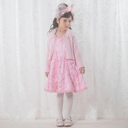 針織開衫&花卉刺繡連衣裙套裝