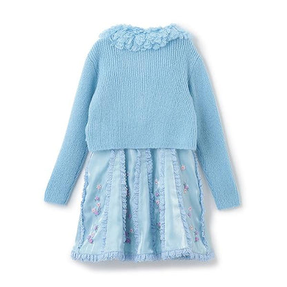 針織開衫&花卉刺繡連衣裙套裝