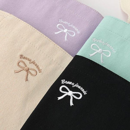 【GOODPRICE】再生棉蝴蝶結刺繡托特包