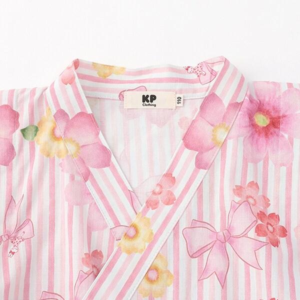 甚平 條紋×花蝴蝶結圖案