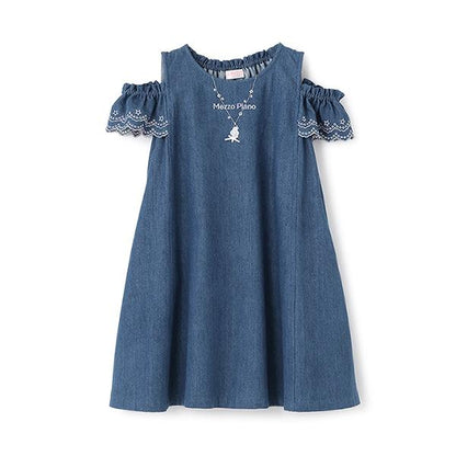 項鍊刺繡 2way牛仔連衣裙
