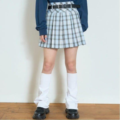 【GOODPRICE】附腰帶格紋百褶裙