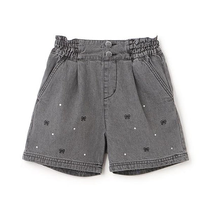 蝴蝶結刺繡鑲鑽短褲