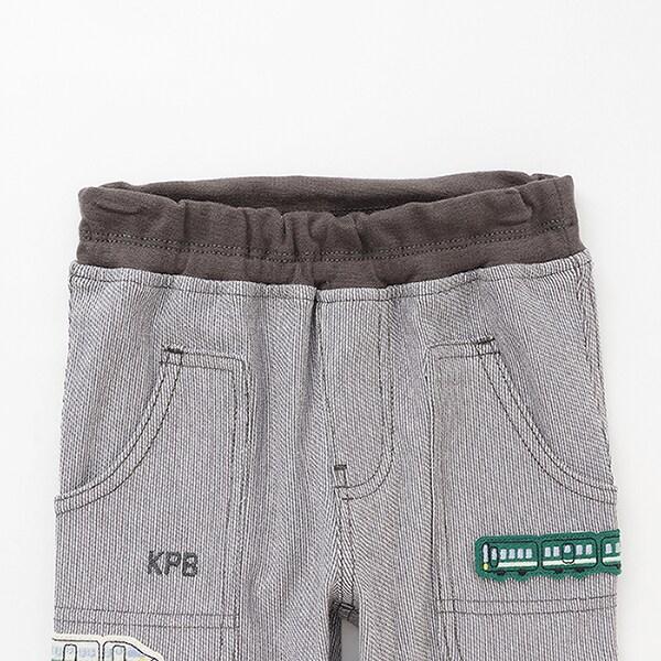 條紋提花電車刺繡七分褲