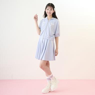 【Nico☆Petit登載】亮片迷你衛衣拉鍊連帽衫&喇叭裙褲套裝