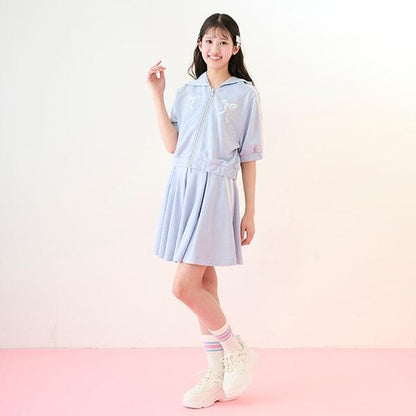 【Nico☆Petit登載】亮片迷你衛衣拉鍊連帽衫&喇叭裙褲套裝