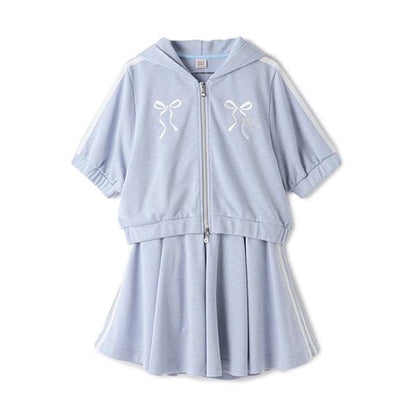 【Nico☆Petit登載】亮片迷你衛衣拉鍊連帽衫&喇叭裙褲套裝