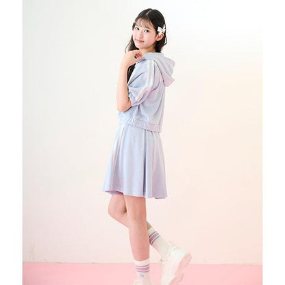 【Nico☆Petit登載】亮片迷你衛衣拉鍊連帽衫&喇叭裙褲套裝