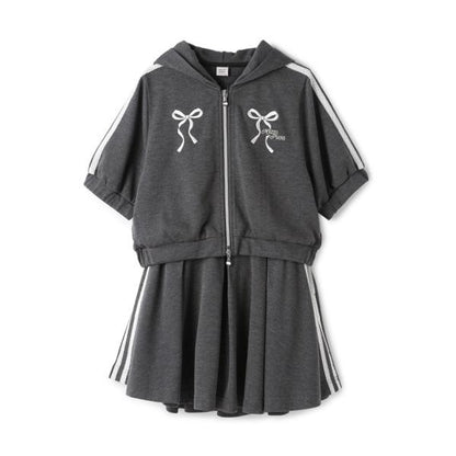 【Nico☆Petit登載】亮片迷你衛衣拉鍊連帽衫&喇叭裙褲套裝