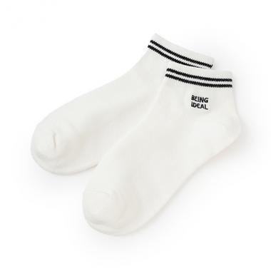 【抗菌防臭】條紋刺繡運動短襪