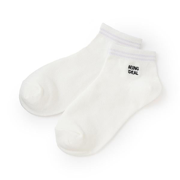 【抗菌防臭】條紋刺繡運動短襪