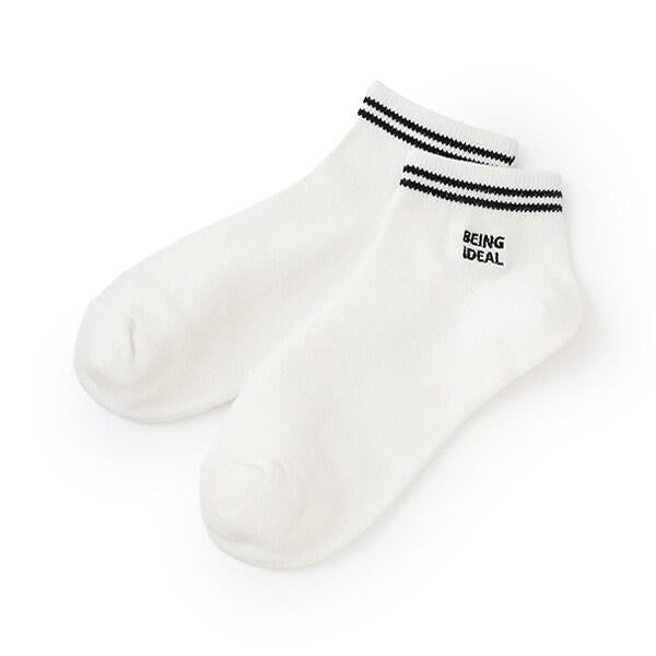 【抗菌防臭】條紋刺繡運動短襪