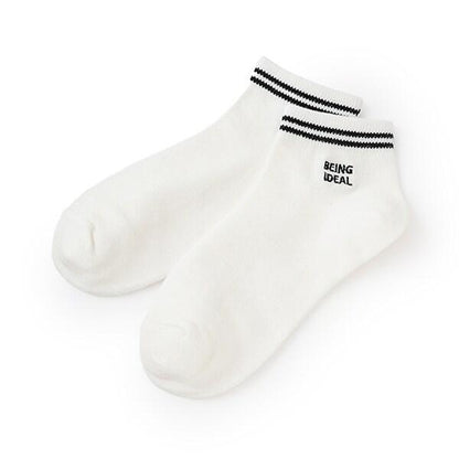 【抗菌防臭】條紋刺繡運動短襪