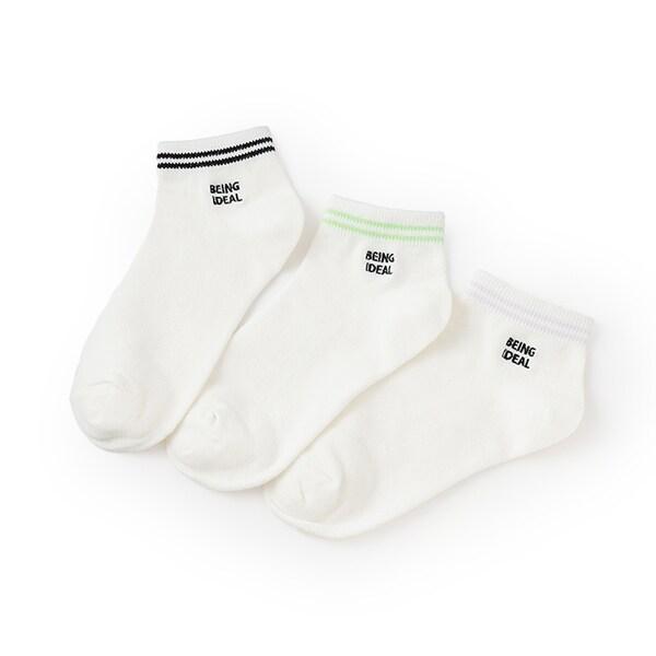 【抗菌防臭】條紋刺繡運動短襪