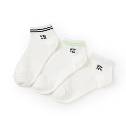 【抗菌防臭】條紋刺繡運動短襪