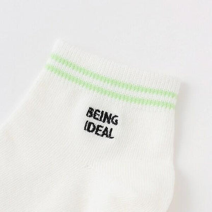 【抗菌防臭】條紋刺繡運動短襪